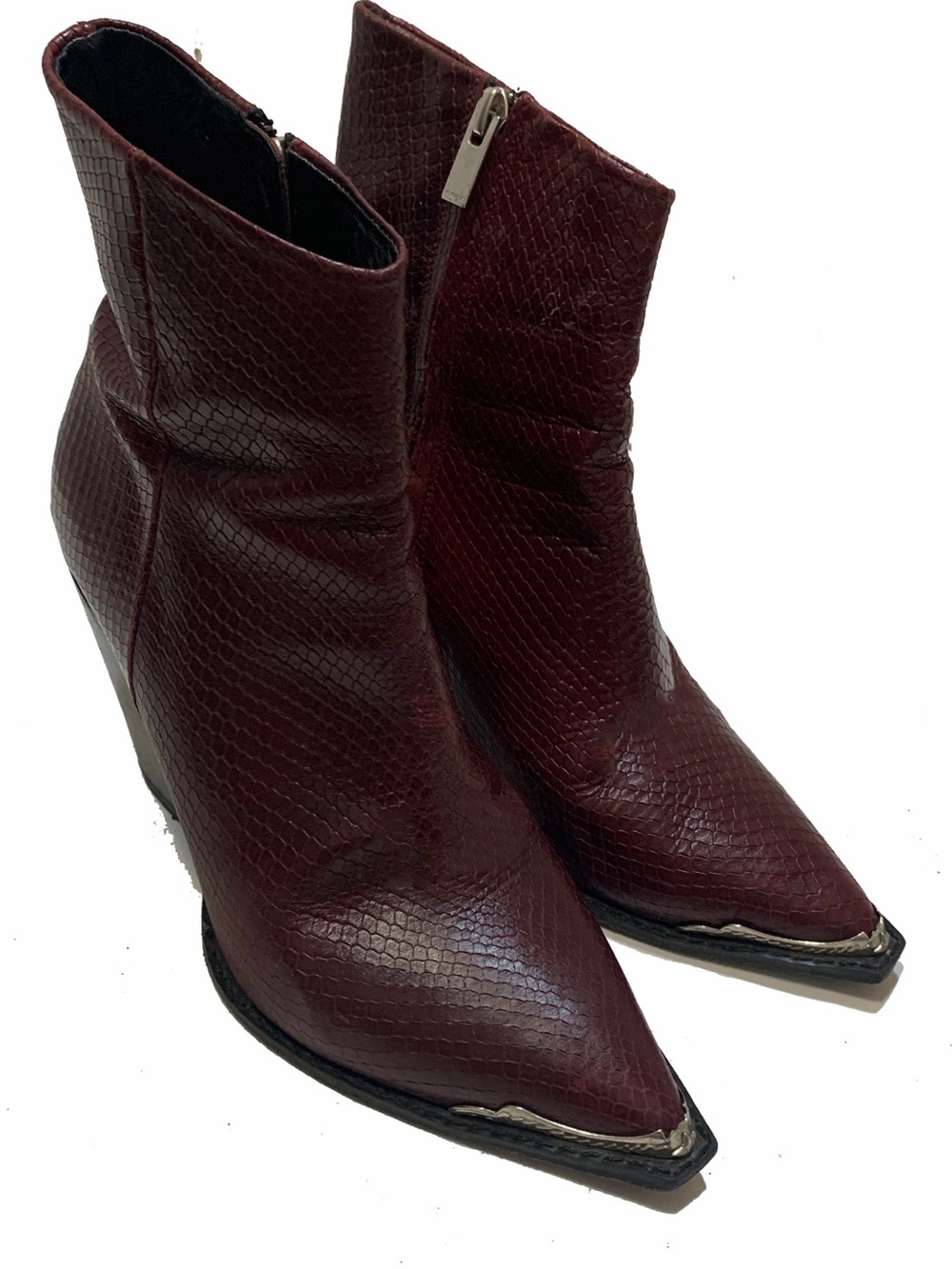 The Kooples Burgundy Snakeskin-Embossed Pointed Ankle Boots